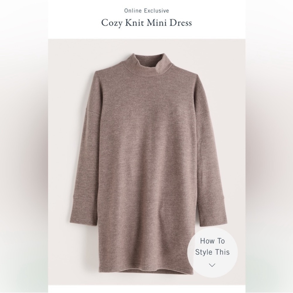 Abercrombie & Fitch Exclusive Online Taupe Cozy Knit Dress Mock Neck